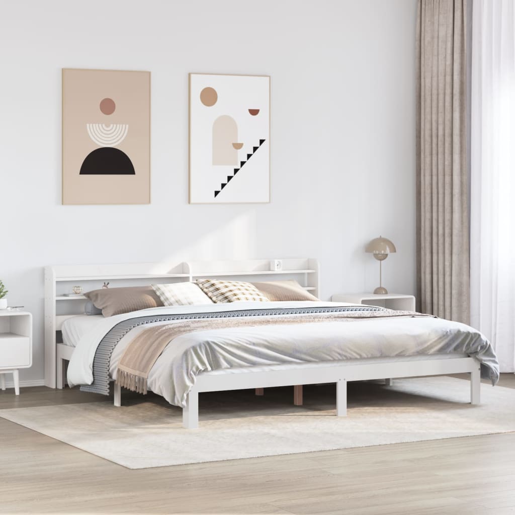 Bed Frame with Headboard without Mattress White 180x200 cm Super King