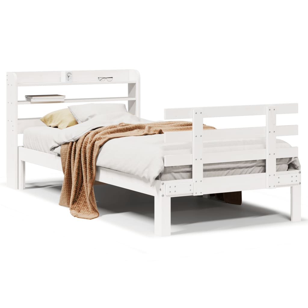 vidaXL Bed Frame with Headboard without Mattress White 75x190 cm Small Single