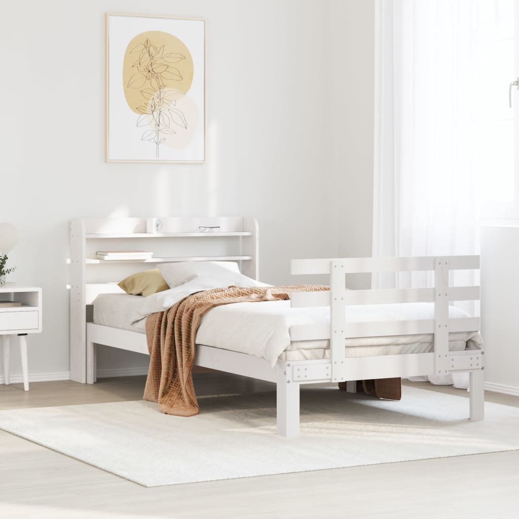 vidaXL Bed Frame with Headboard without Mattress White 75x190 cm Small Single