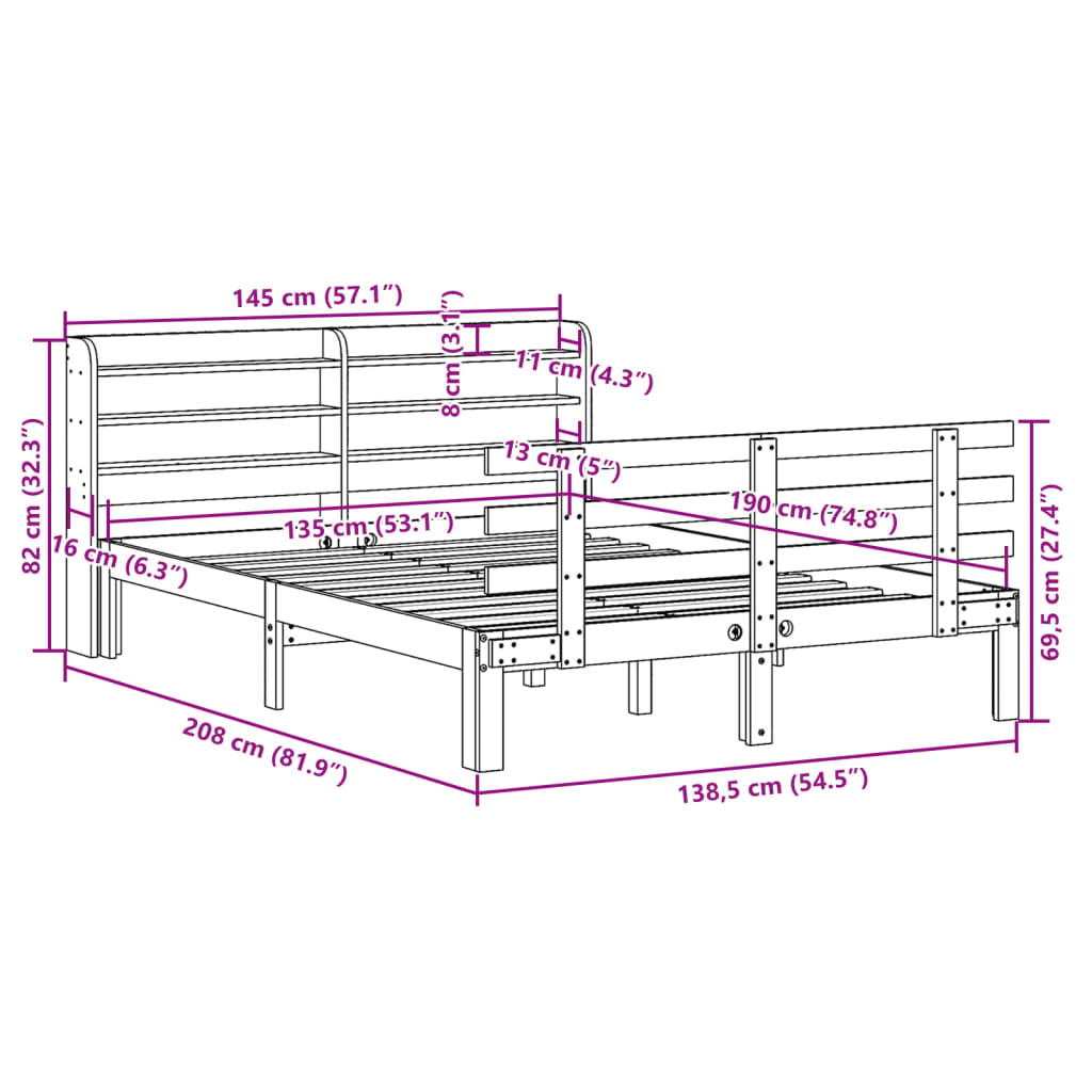 vidaXL Bed Frame with Headboard without Mattress White 135x190 cm Double