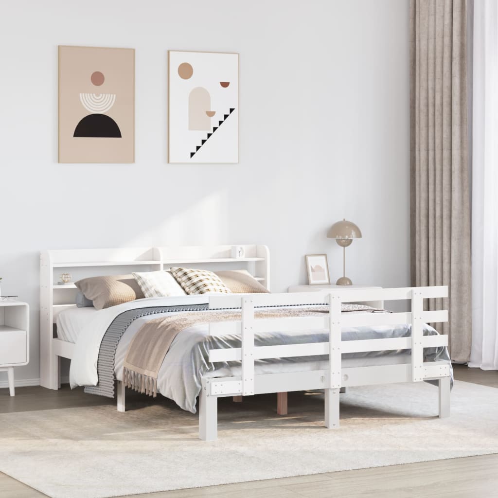 vidaXL Bed Frame with Headboard without Mattress White 135x190 cm Double