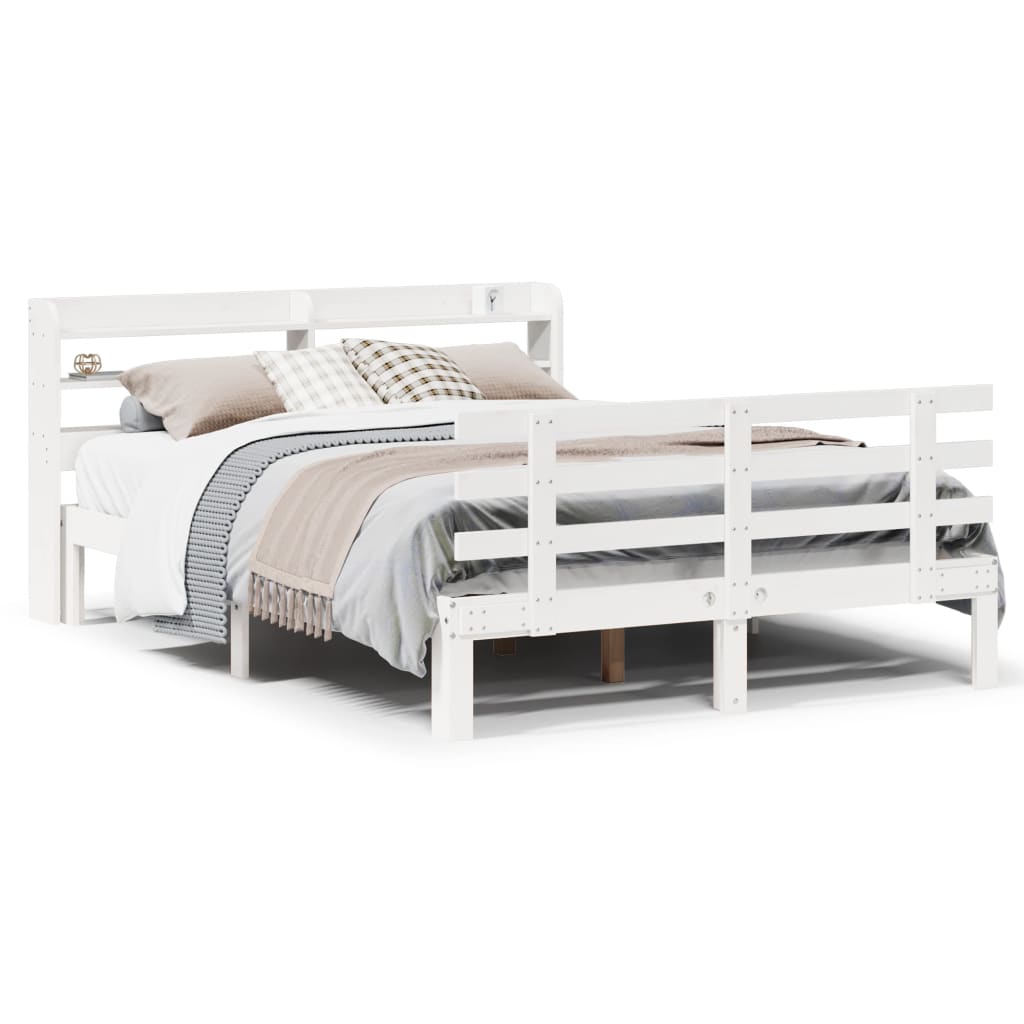 vidaXL Bed Frame with Headboard without Mattress White 140x190 cm