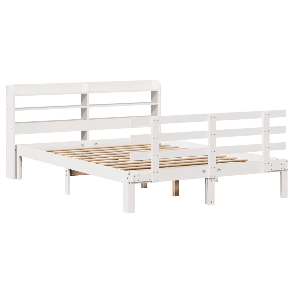 vidaXL Bed Frame with Headboard without Mattress White 140x190 cm