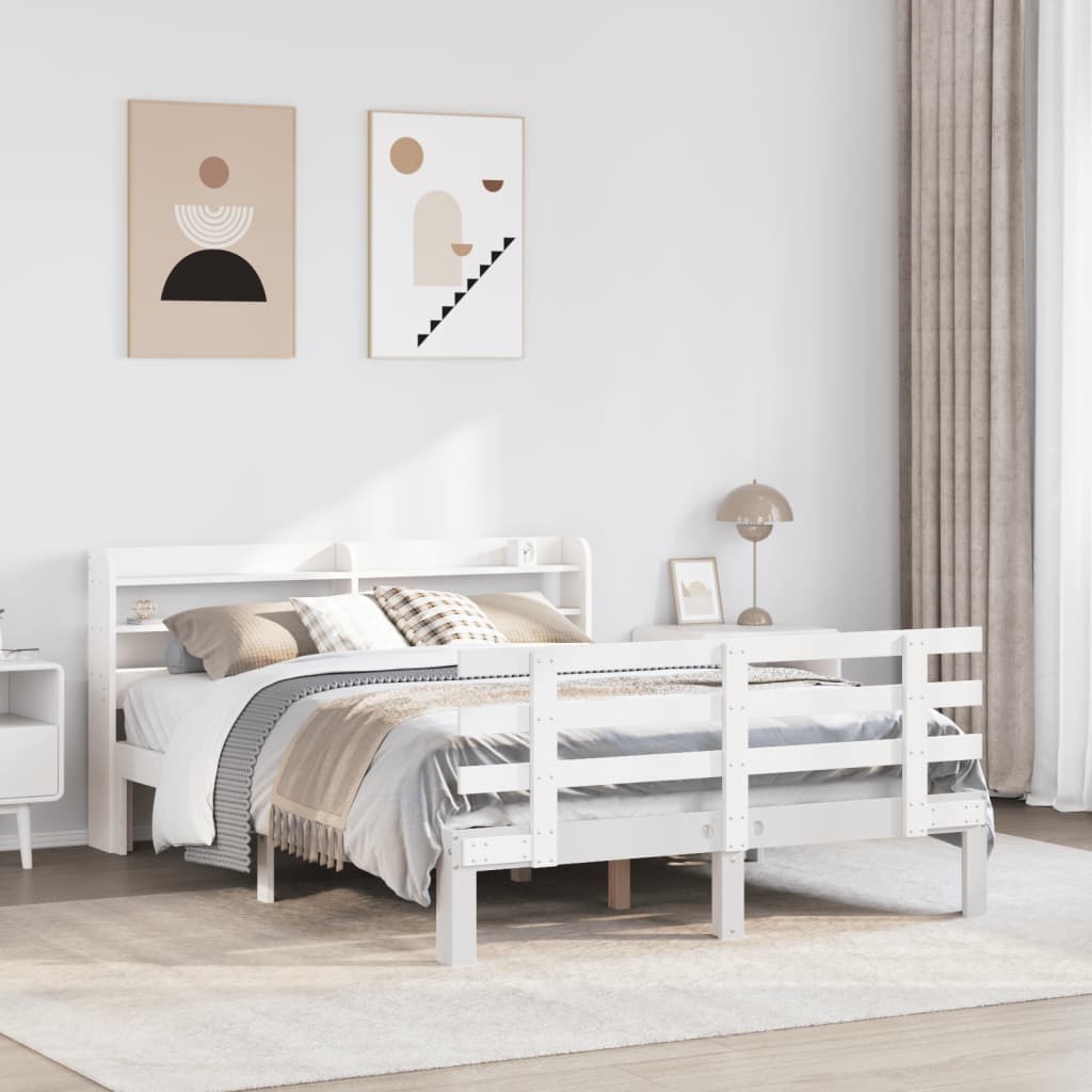 vidaXL Bed Frame with Headboard without Mattress White 140x190 cm