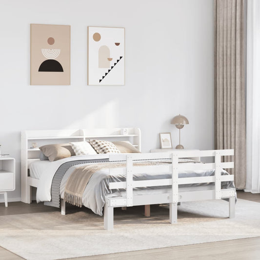 vidaXL Bed Frame with Headboard without Mattress White 140x190 cm