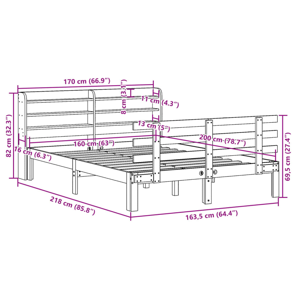 vidaXL Bed Frame with Headboard without Mattress 160x200 cm