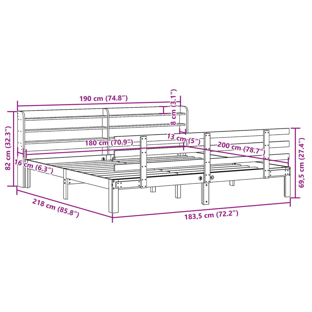 vidaXL Bed Frame with Headboard without Mattress 180x200 cm Super King