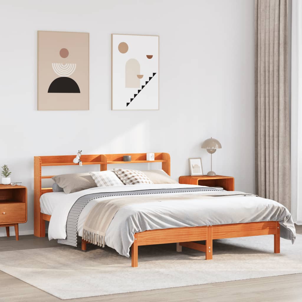Bed Frame without Mattress Wax Brown 160x200 cm Solid Wood Pine