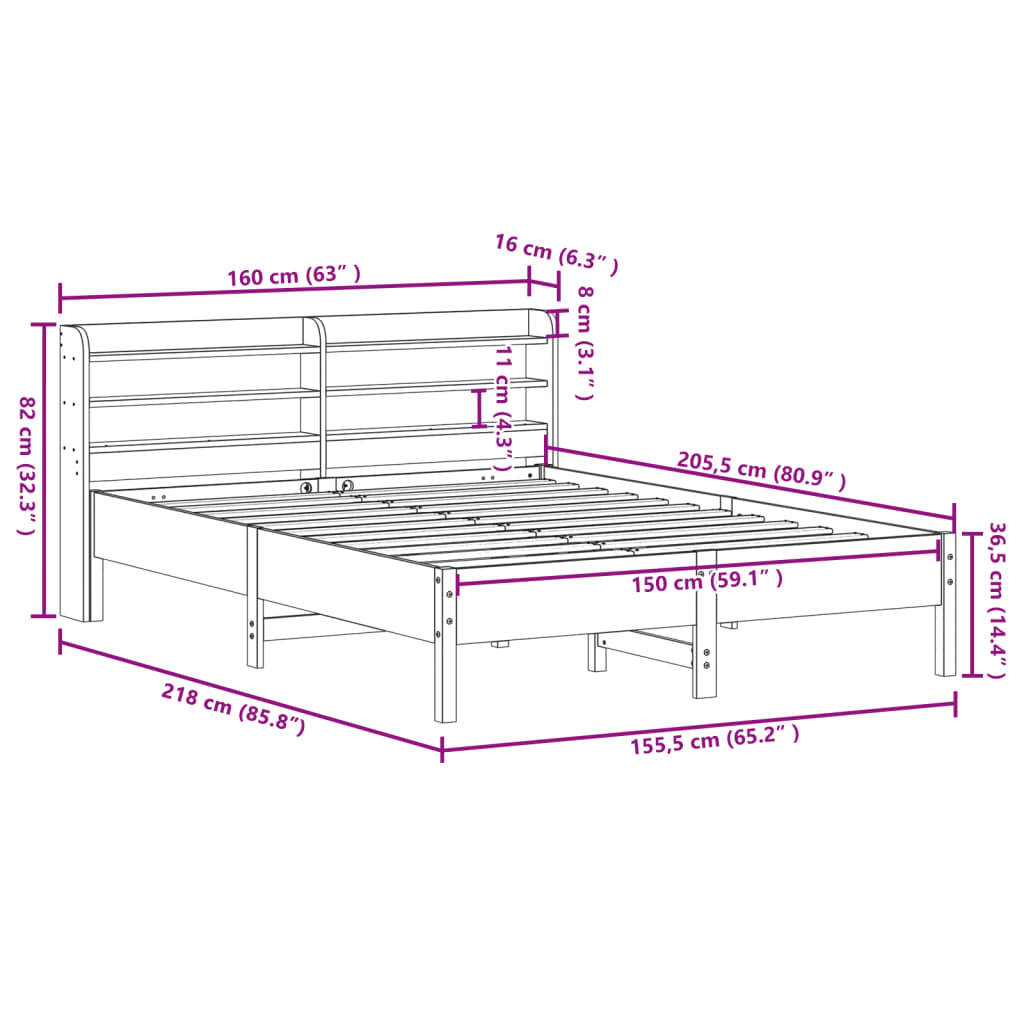Bed Frame without Mattress Wax Brown 150x200 cm King Size Solid Wood Pine