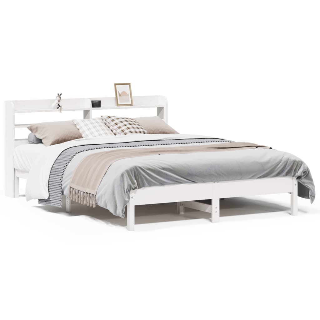 Bed Frame without Mattress White 135x190 cm Double Solid Wood Pine