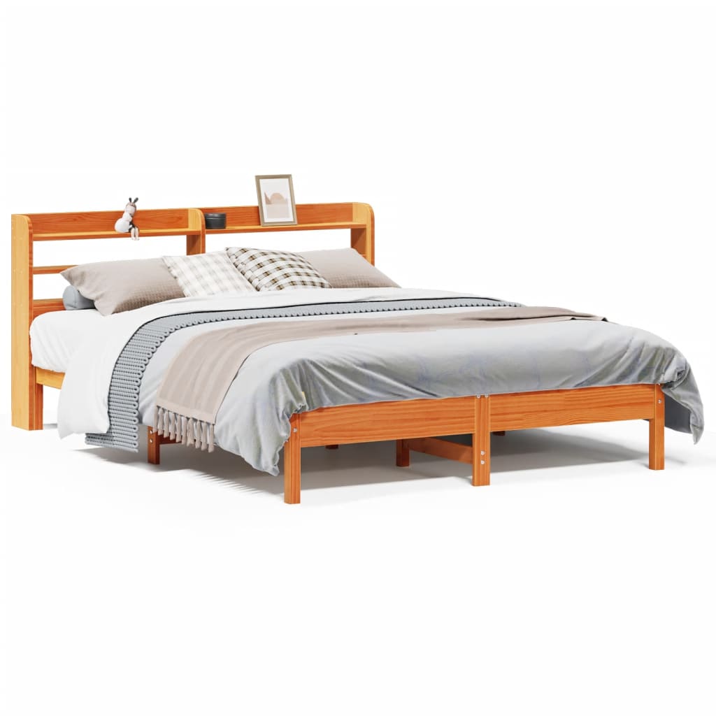 Bed Frame without Mattress Wax Brown 135x190 cm Double Solid Wood Pine