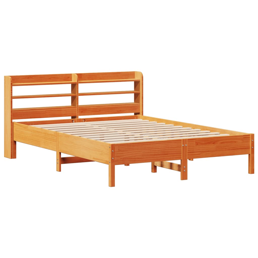 Bed Frame without Mattress Wax Brown 135x190 cm Double Solid Wood Pine