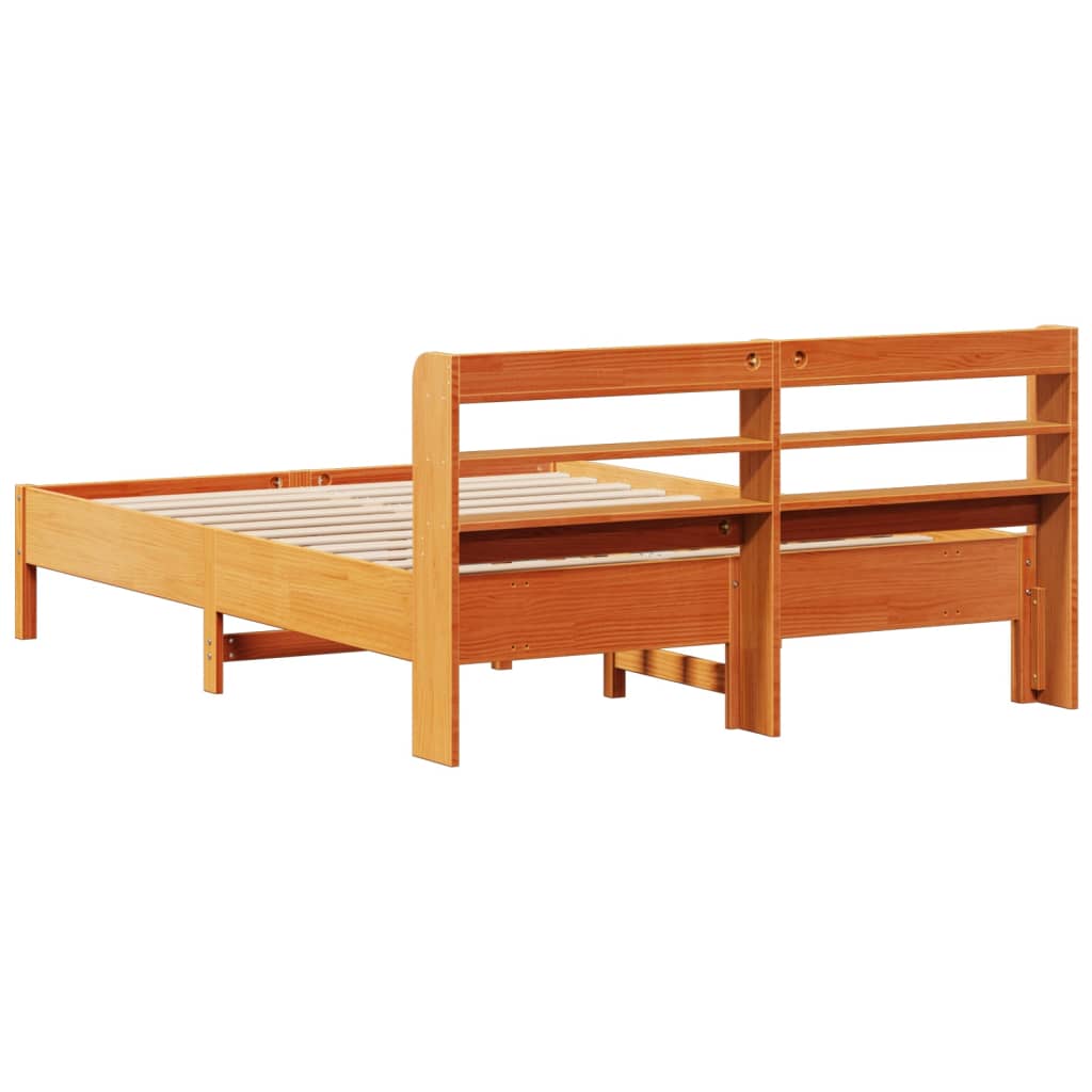 Bed Frame without Mattress Wax Brown 135x190 cm Double Solid Wood Pine