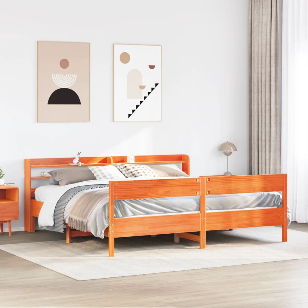Bed Frame without Mattress Wax Brown 180x200 cm Super King Solid Wood Pine