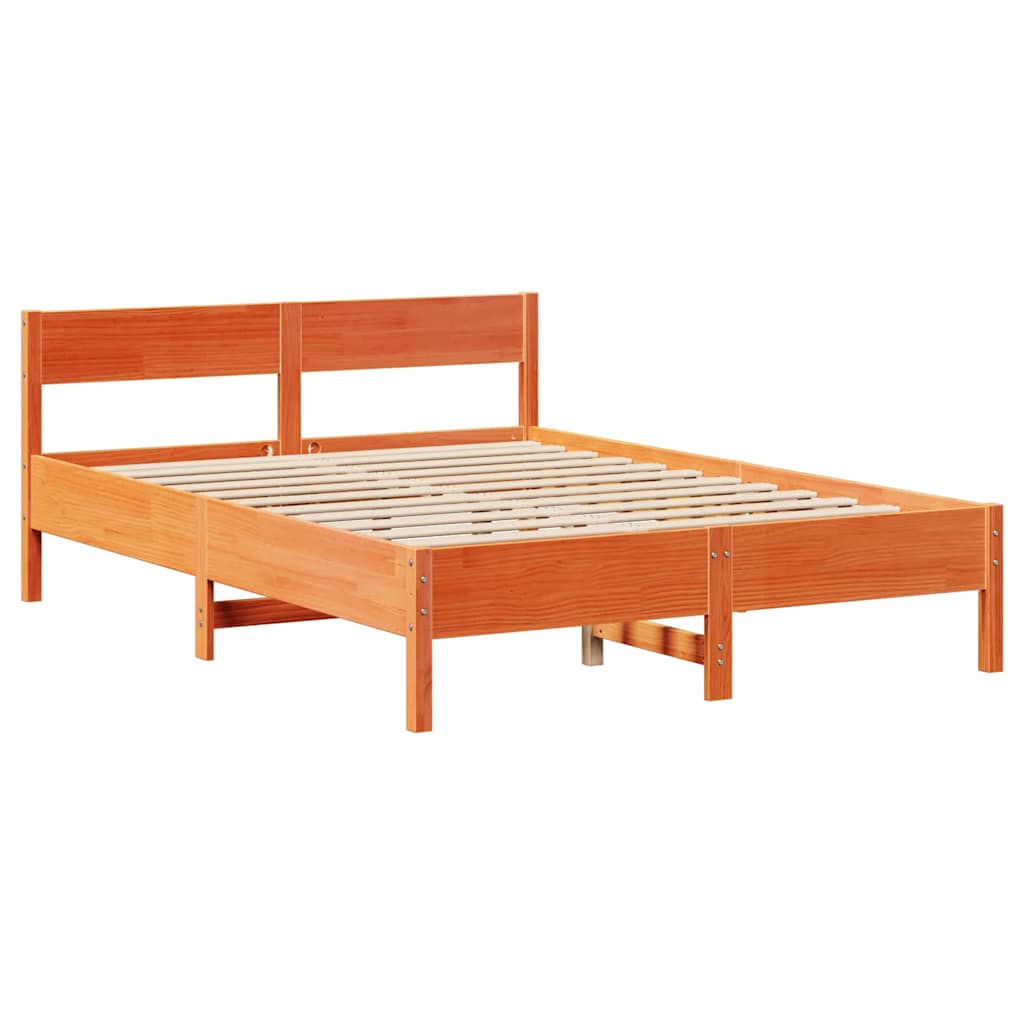 Bed Frame without Mattress Wax Brown 140x190 cm Solid Wood Pine