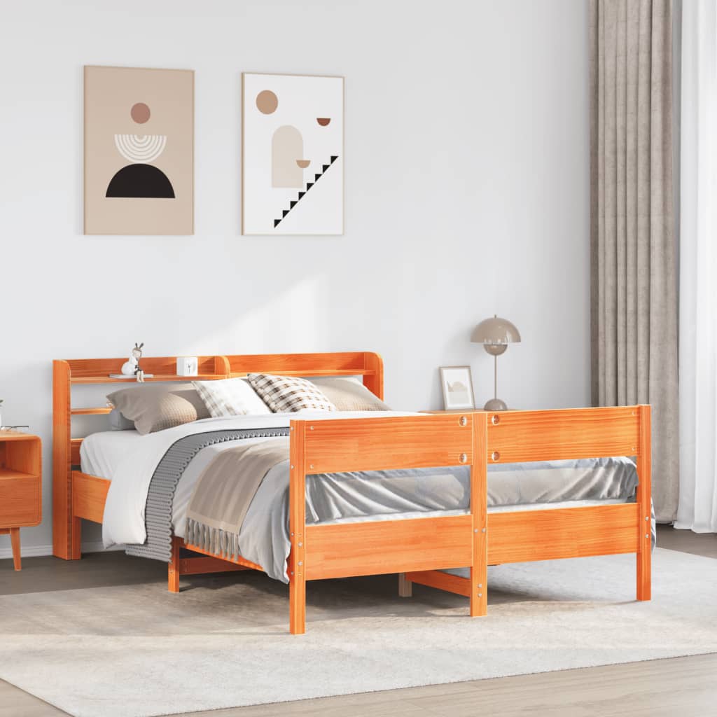 Bed Frame without Mattress Wax Brown 135x190 cm Double Solid Wood Pine