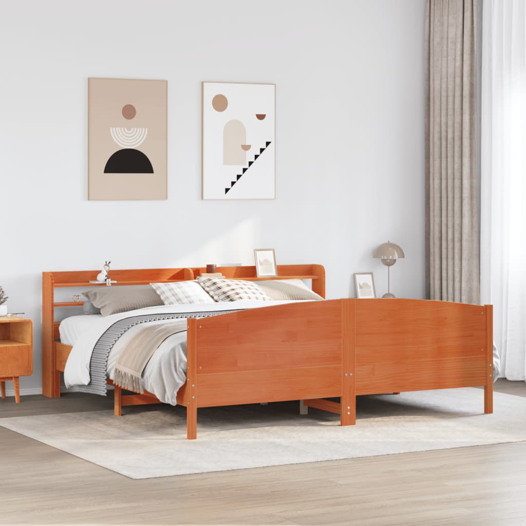Bed Frame without Mattress Wax Brown 180x200 cm Super King Solid Wood Pine
