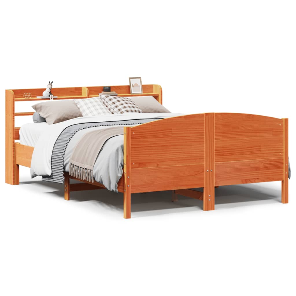 Bed Frame without Mattress Wax Brown 150x200 cm King Size Solid Wood Pine