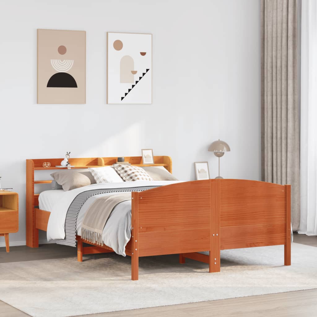 Bed Frame without Mattress Wax Brown 140x200 cm Solid Wood Pine
