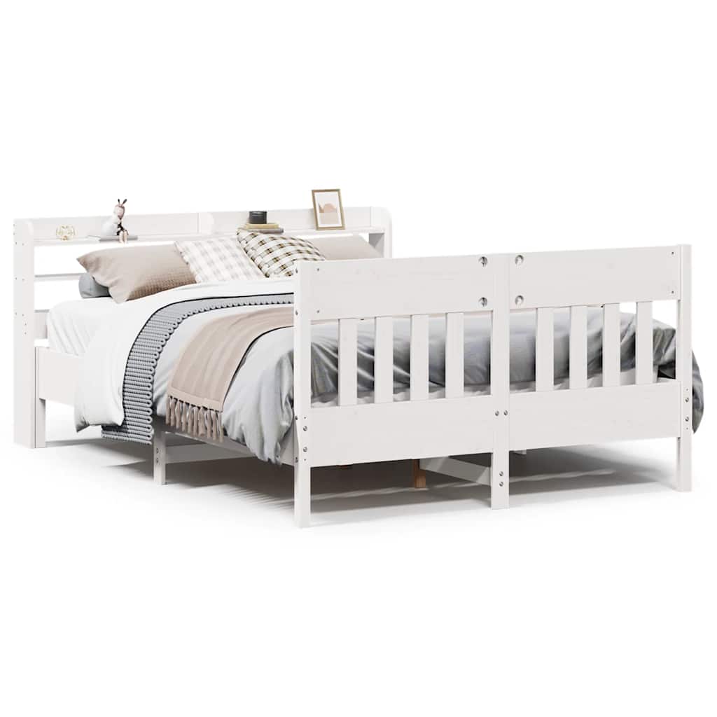 Bed Frame without Mattress White 135x190 cm Double Solid Wood Pine