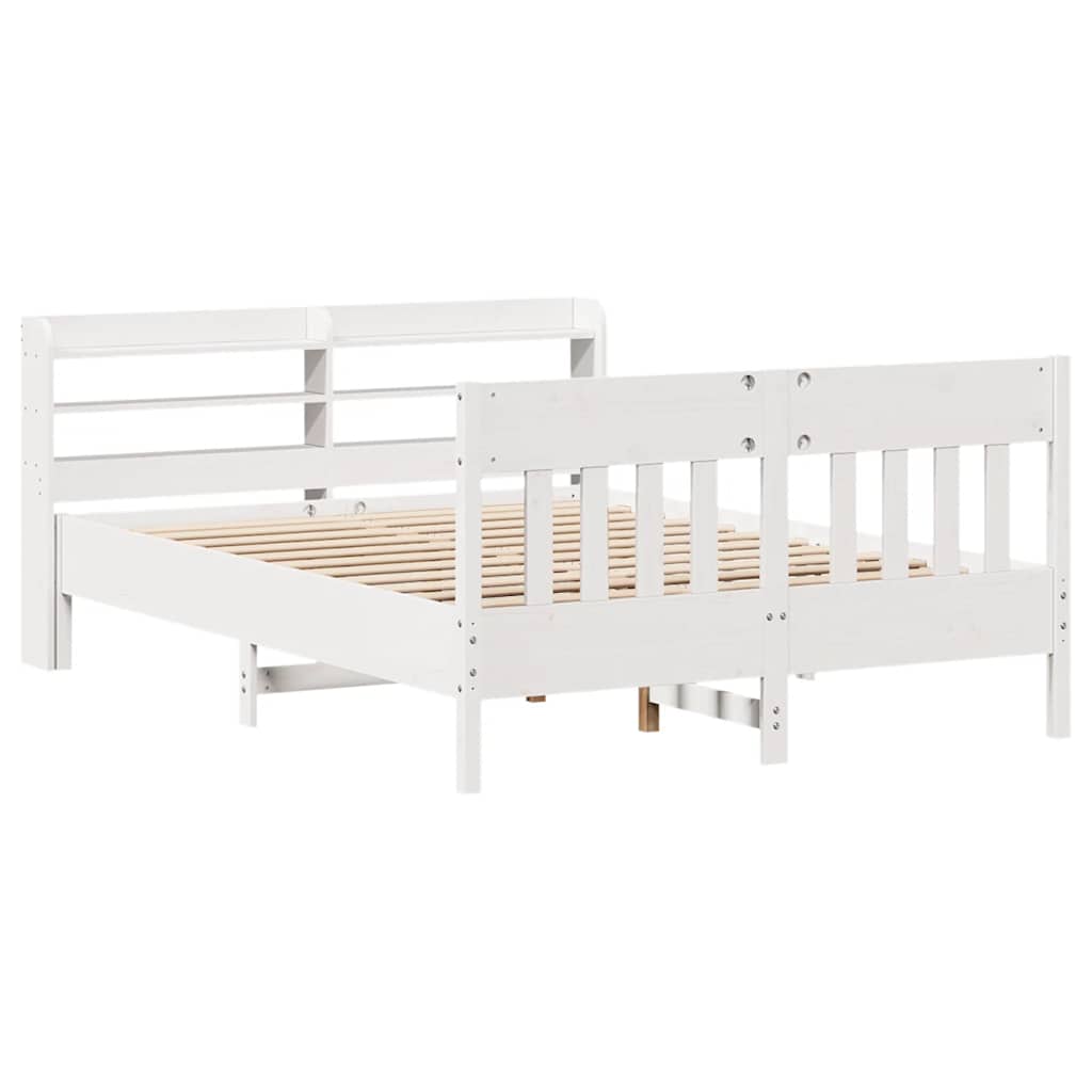 Bed Frame without Mattress White 135x190 cm Double Solid Wood Pine