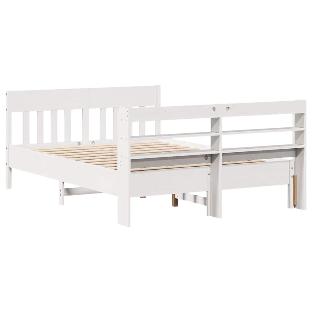 Bed Frame without Mattress White 135x190 cm Double Solid Wood Pine