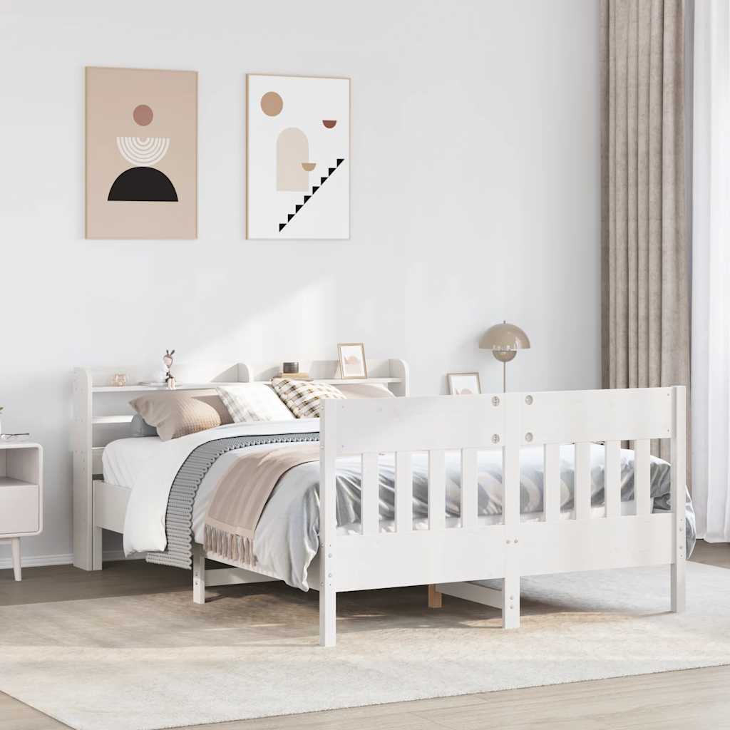 Bed Frame without Mattress White 135x190 cm Double Solid Wood Pine
