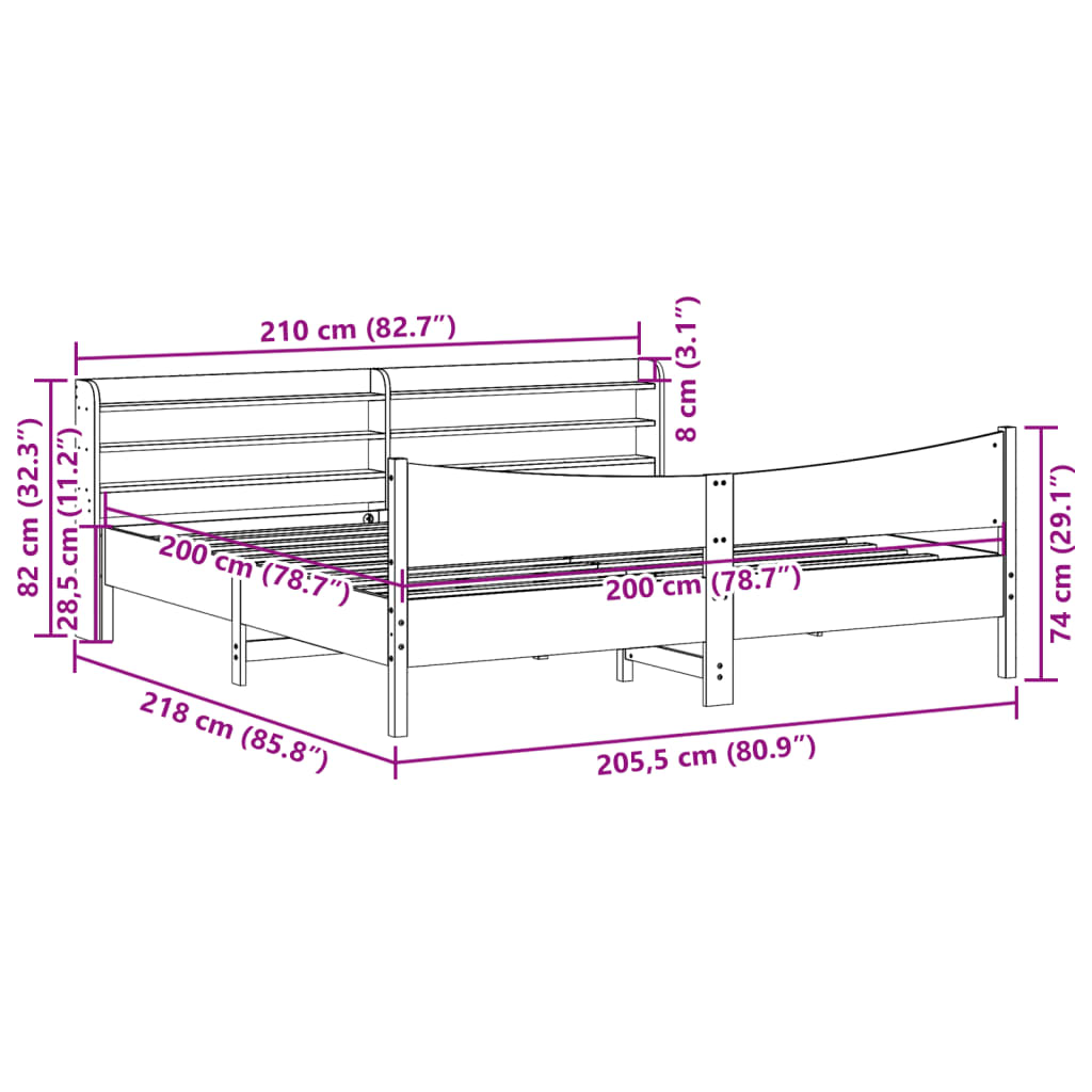 Bed Frame with Headboard 200x200 cm Solid Wood Pine