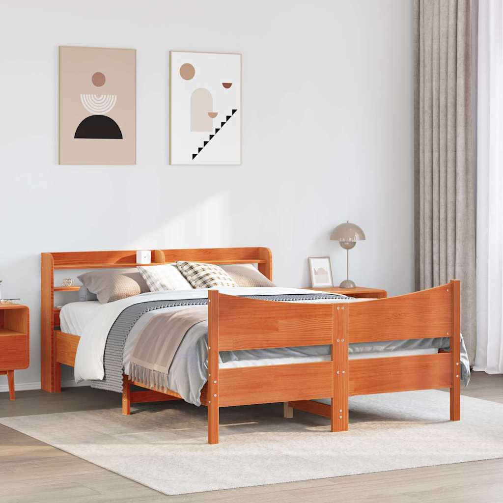 Bed Frame with Headboard Wax Brown 150x200 cm King Size Solid Wood Pine