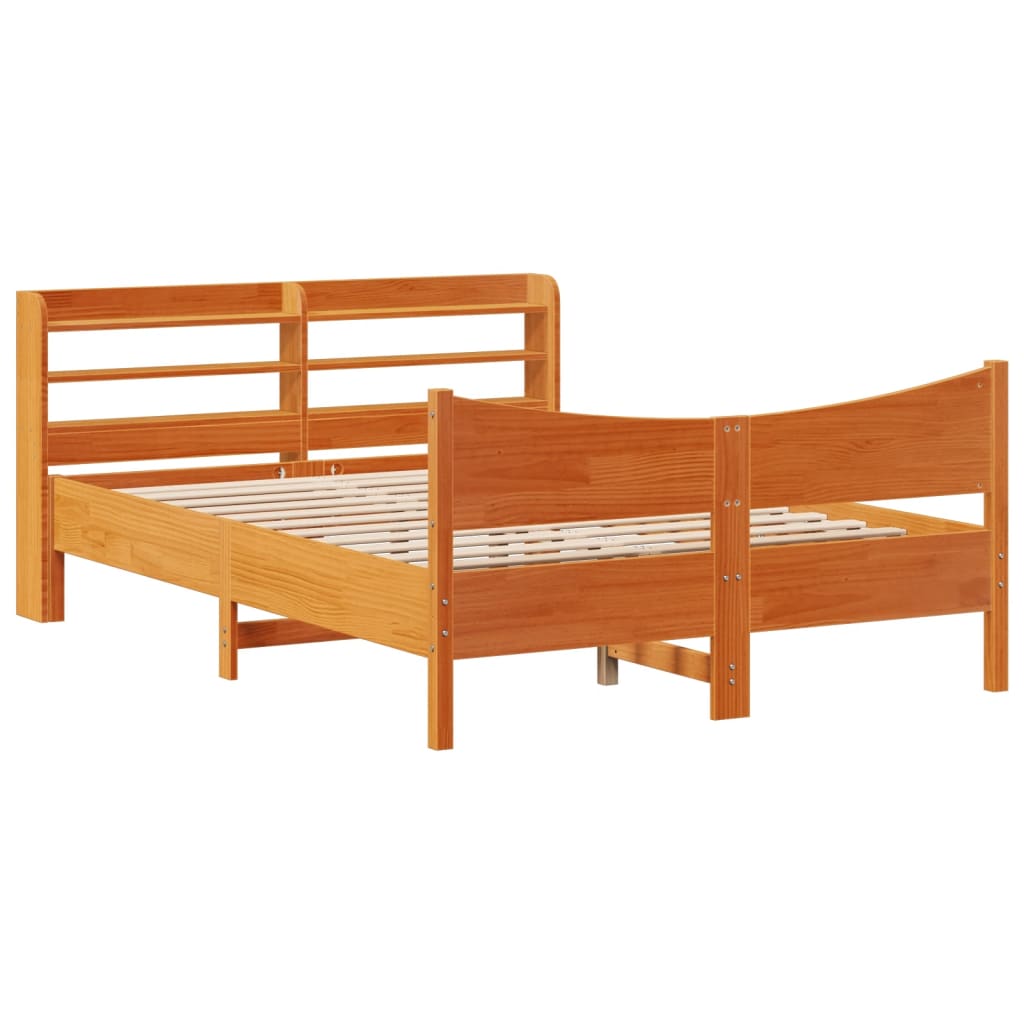 Bed Frame with Headboard Wax Brown 120x200 cm Solid Wood Pine