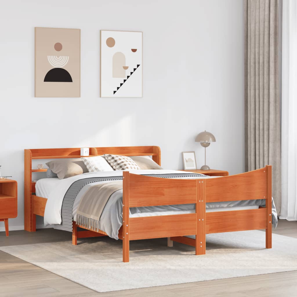 Bed Frame with Headboard Wax Brown 120x200 cm Solid Wood Pine