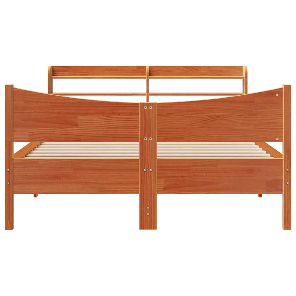 Bed Frame with Headboard Wax Brown 120x200 cm Solid Wood Pine