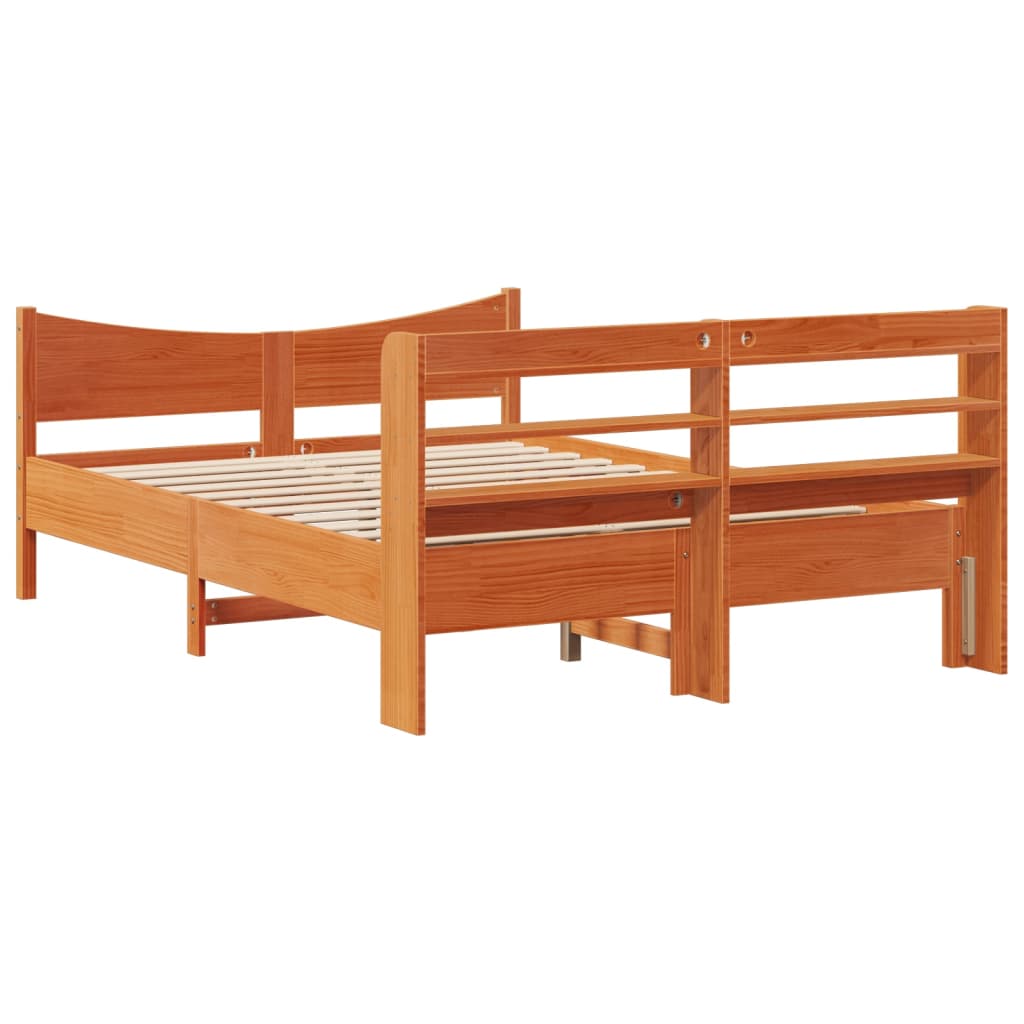 Bed Frame with Headboard Wax Brown 120x200 cm Solid Wood Pine