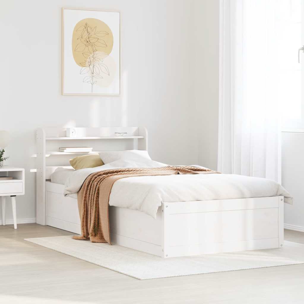 Bed Frame with Headboard White 90x200 cm Solid Wood Pine