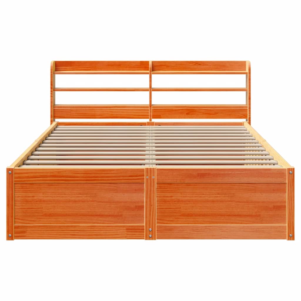 Bed Frame with Headboard Wax Brown 140x190 cm Solid Wood Pine