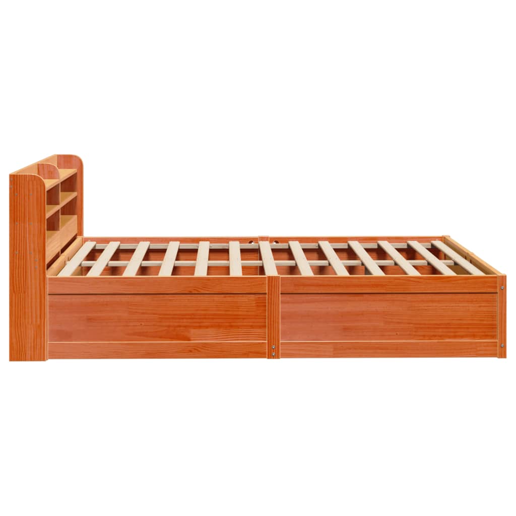 Bed Frame with Headboard Wax Brown 140x190 cm Solid Wood Pine