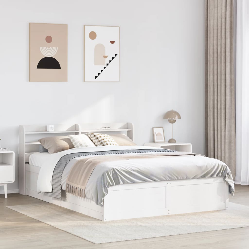 Bed Frame with Headboard White 135x190 cm Double Solid Wood Pine