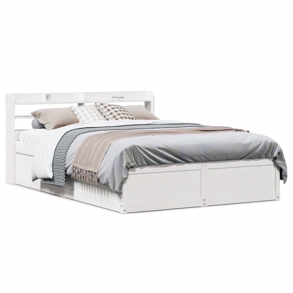 Bed Frame with Headboard White 135x190 cm Double Solid Wood Pine