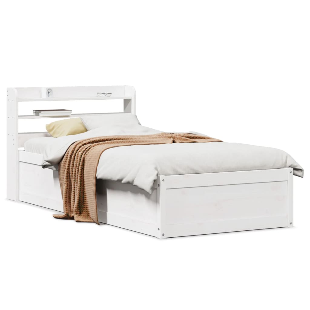 Bed Frame with Headboard White 75x190 cm Small Single Solid Wood Pine