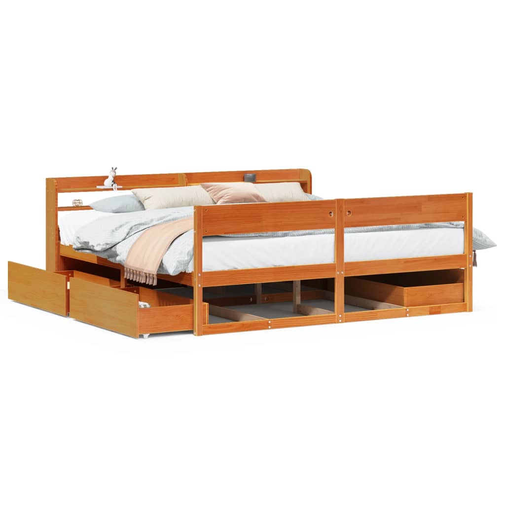 Bed Frame without Mattress Wax Brown 200x200 cm Solid Wood Pine