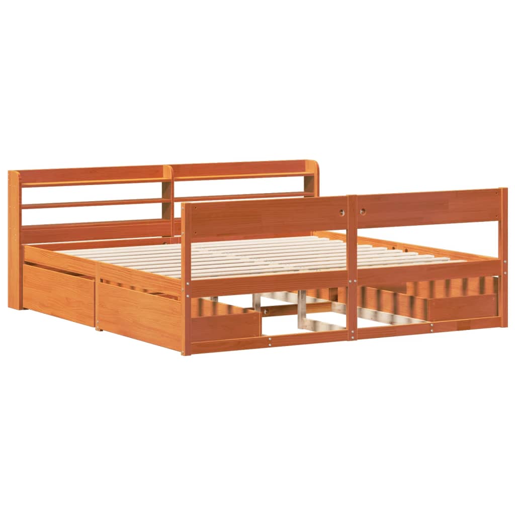 Bed Frame without Mattress Wax Brown 200x200 cm Solid Wood Pine