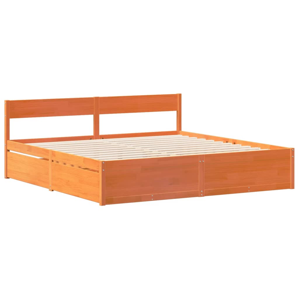 Bed Frame without Mattress Wax Brown 200x200 cm Solid Wood Pine