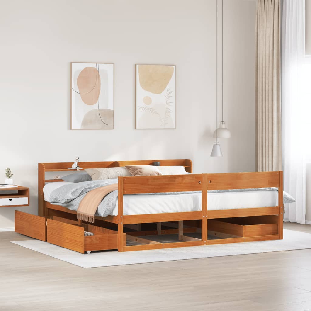 Bed Frame without Mattress Wax Brown 200x200 cm Solid Wood Pine