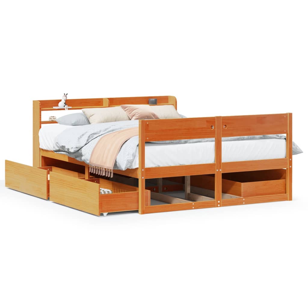 Bed Frame without Mattress Wax Brown 160x200 cm Solid Wood Pine