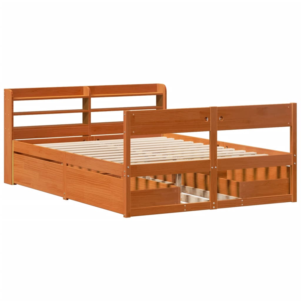Bed Frame without Mattress Wax Brown 160x200 cm Solid Wood Pine