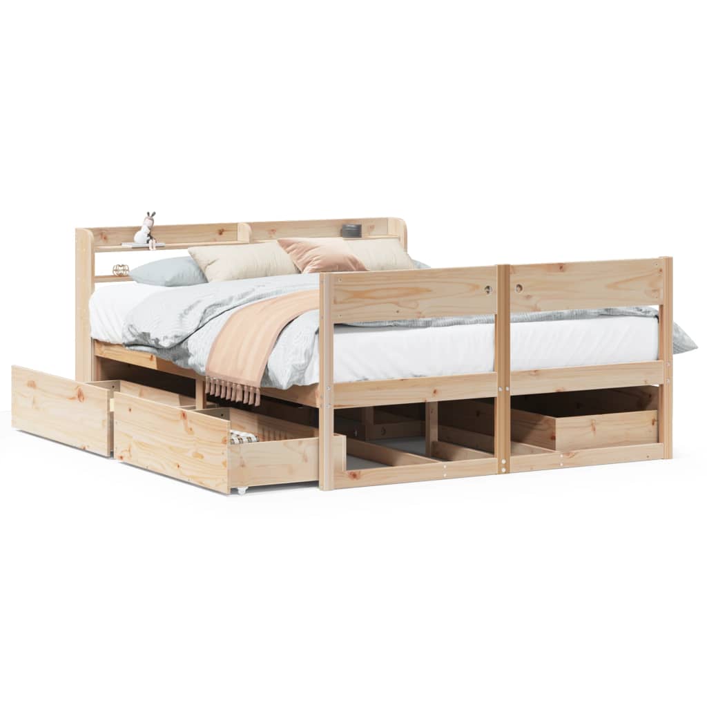 Bed Frame without Mattress 150x200 cm King Size Solid Wood Pine