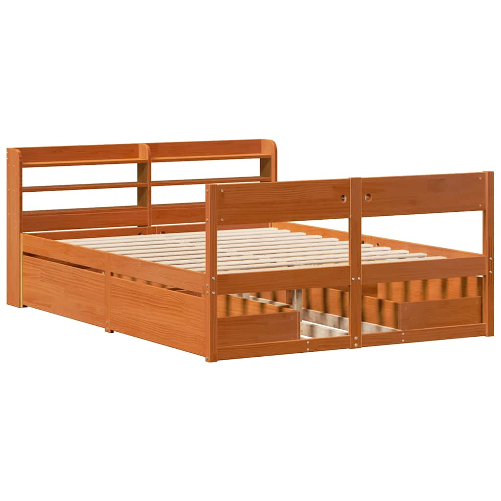 Bed Frame without Mattress Wax Brown 140x190 cm Solid Wood Pine