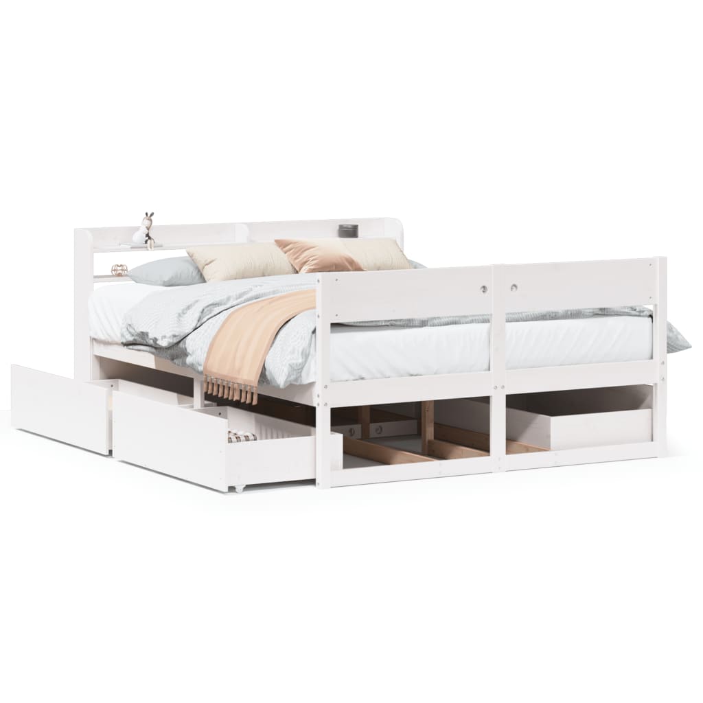 Bed Frame without Mattress White 135x190 cm Double Solid Wood Pine