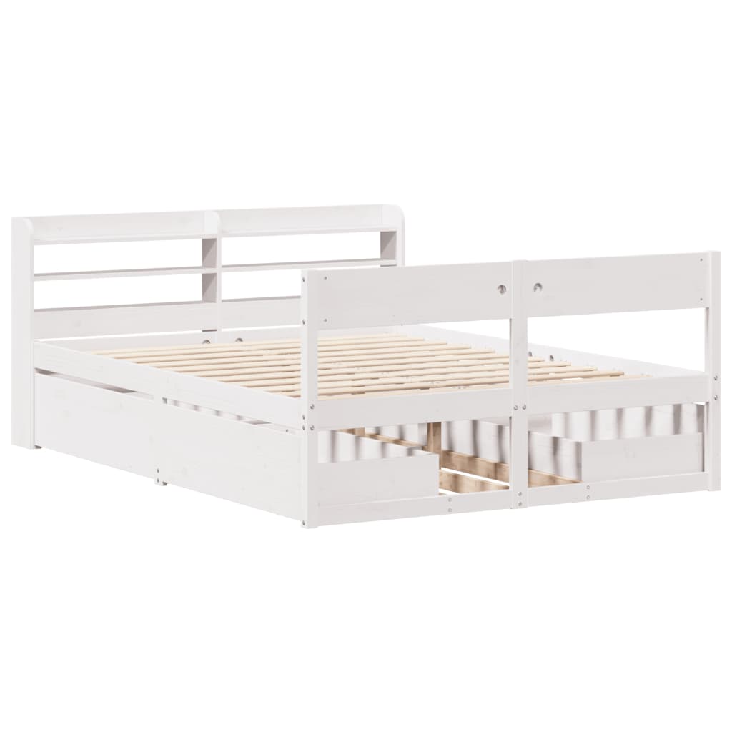 Bed Frame without Mattress White 135x190 cm Double Solid Wood Pine