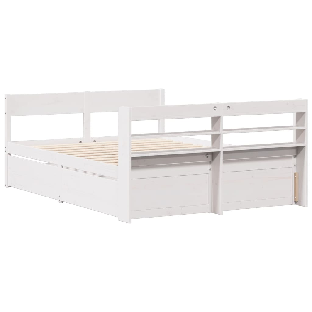 Bed Frame without Mattress White 135x190 cm Double Solid Wood Pine
